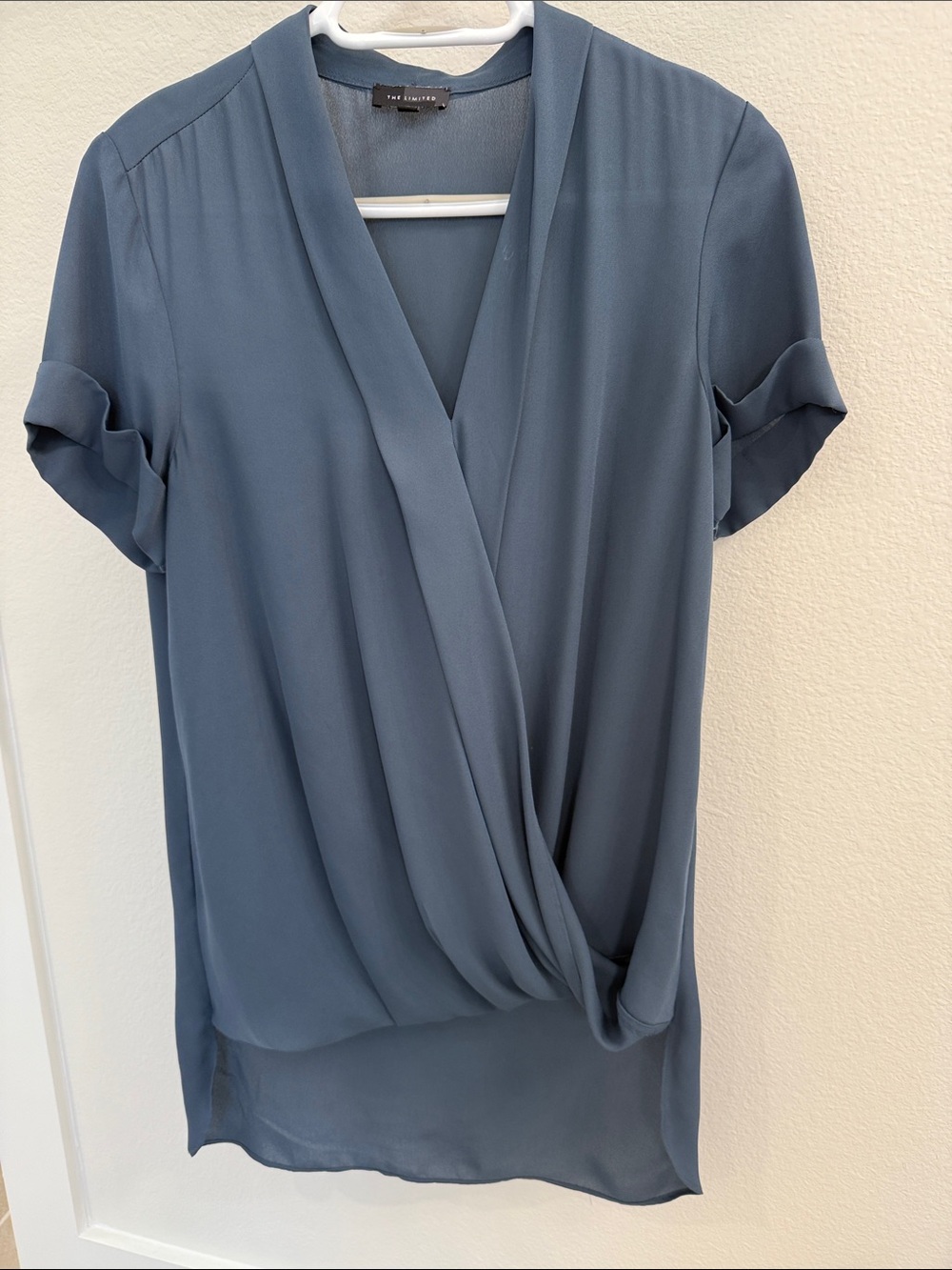 The Limited Slate Blue Draped Wrap-Front Tunic